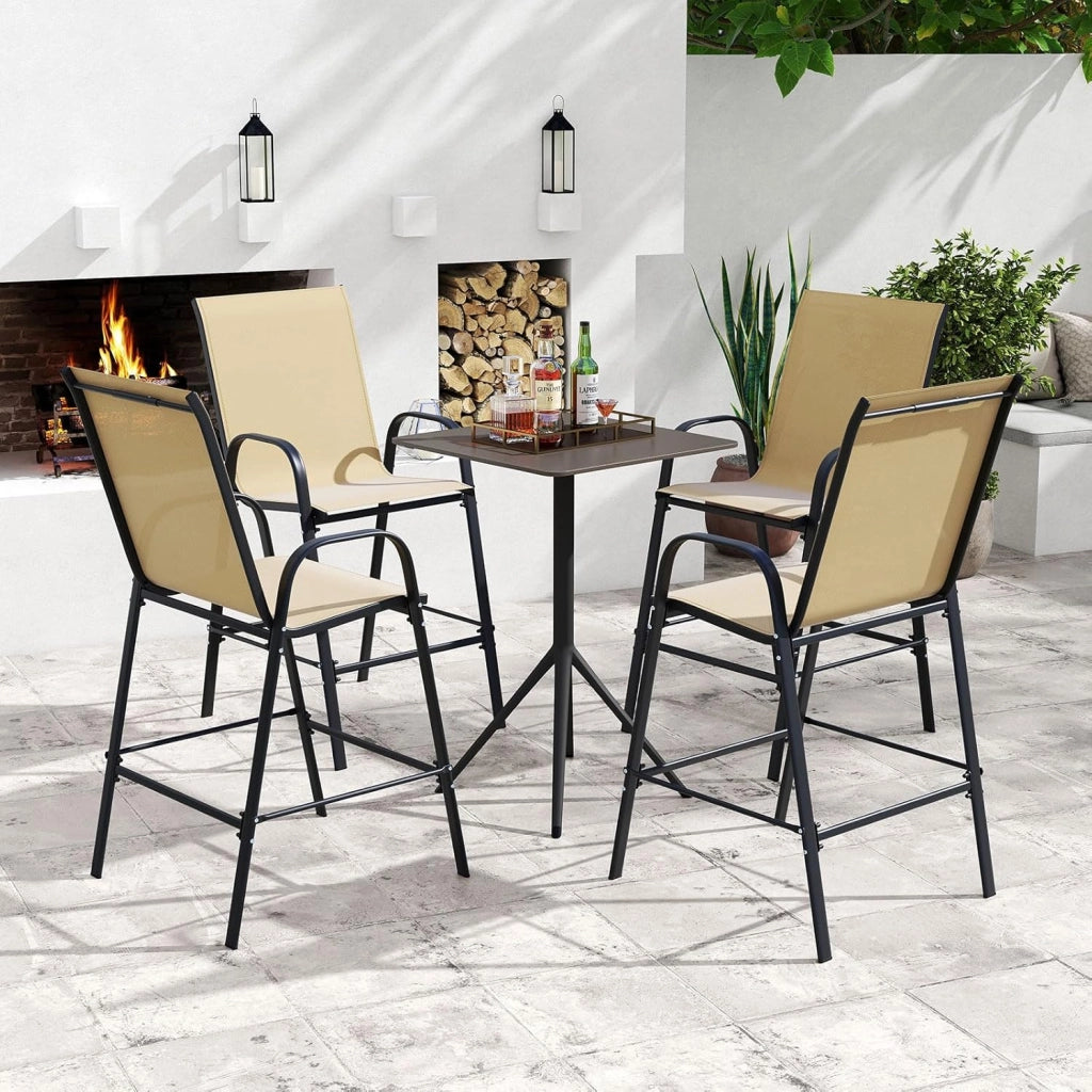 Set di 2 Sgabelli da Bar per Esterno, Sgabello 74 cm da Giardino, Polrona Alta con Poggiapiedi, Seduta Allargata & Telaio in Metallo,per Patio Terrazza Piscina, Portata 150 kg