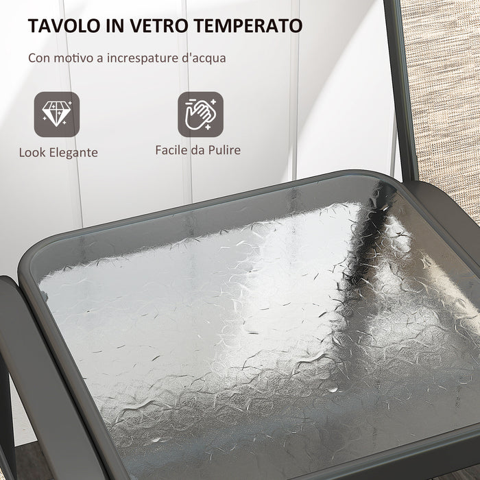 Panchina 2 Posti da Giardino 152x72x95 cm con Braccioli e Tavolino Basso Centrale in Vetro Marrone e Nero