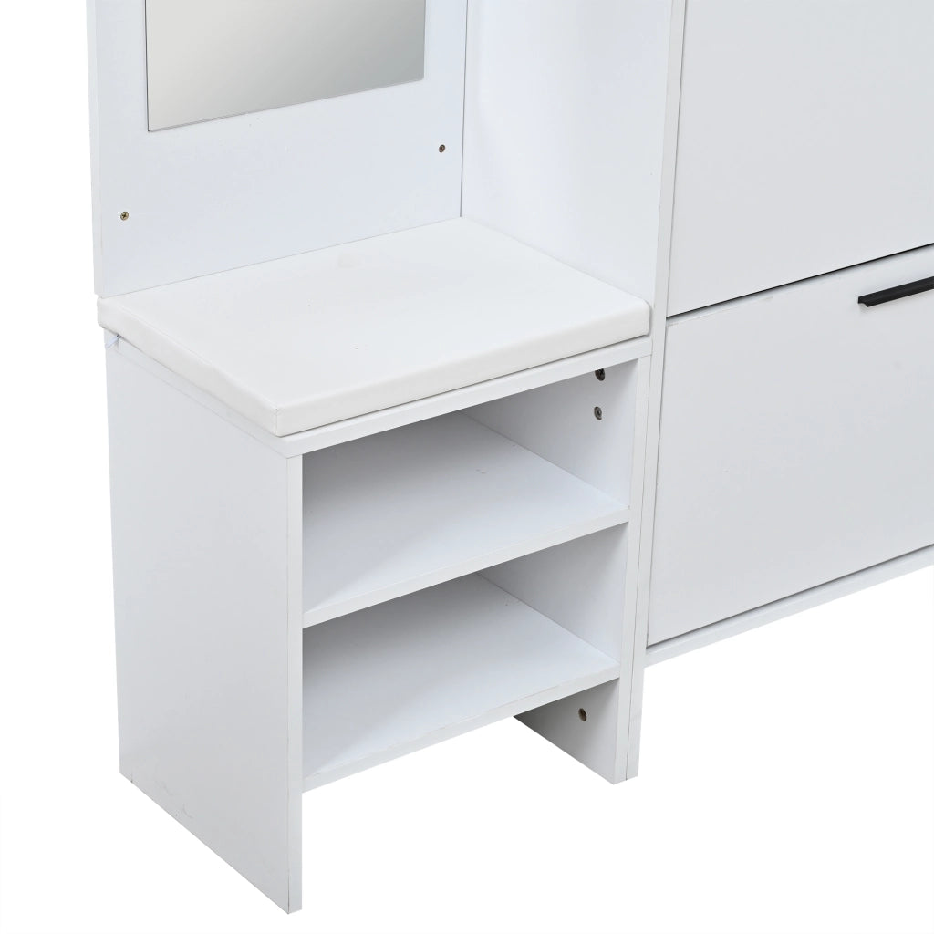 Garderobiera multifunzionale da ingresso con scarpiera, specchio e ganci, 140x30x200 cm, bianco