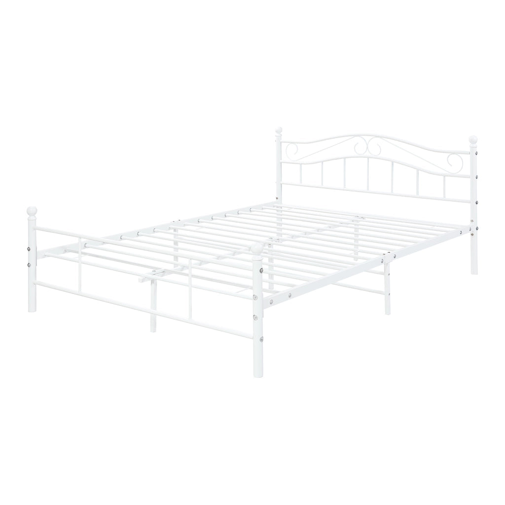 Letto Matrimoniale Florenz in Acciaio con Testiera Alta Decorativa 160 x 200 cm Bianco [en.casa]