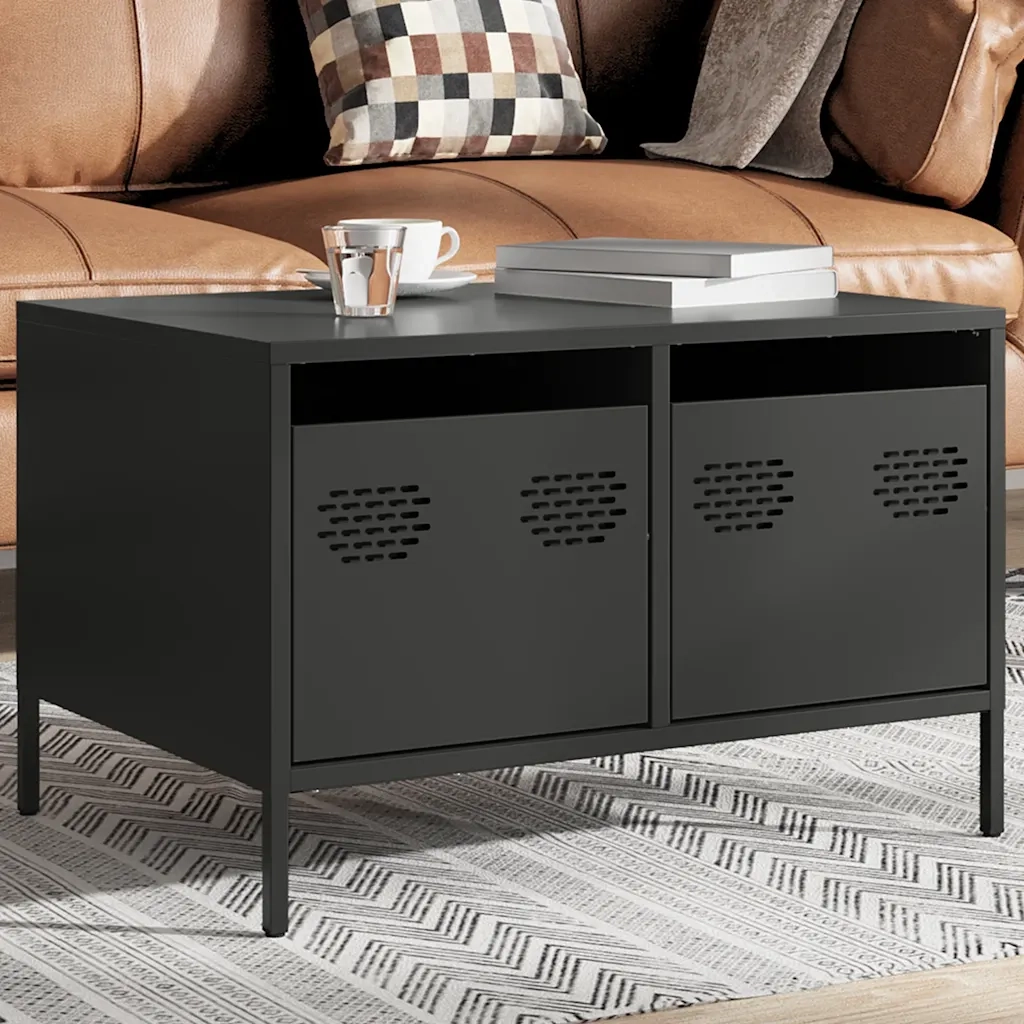 Mobile TV-Credenza per TV-Console TV Nero 68x50x43,5 cm in Acciaio Laminato a Freddo