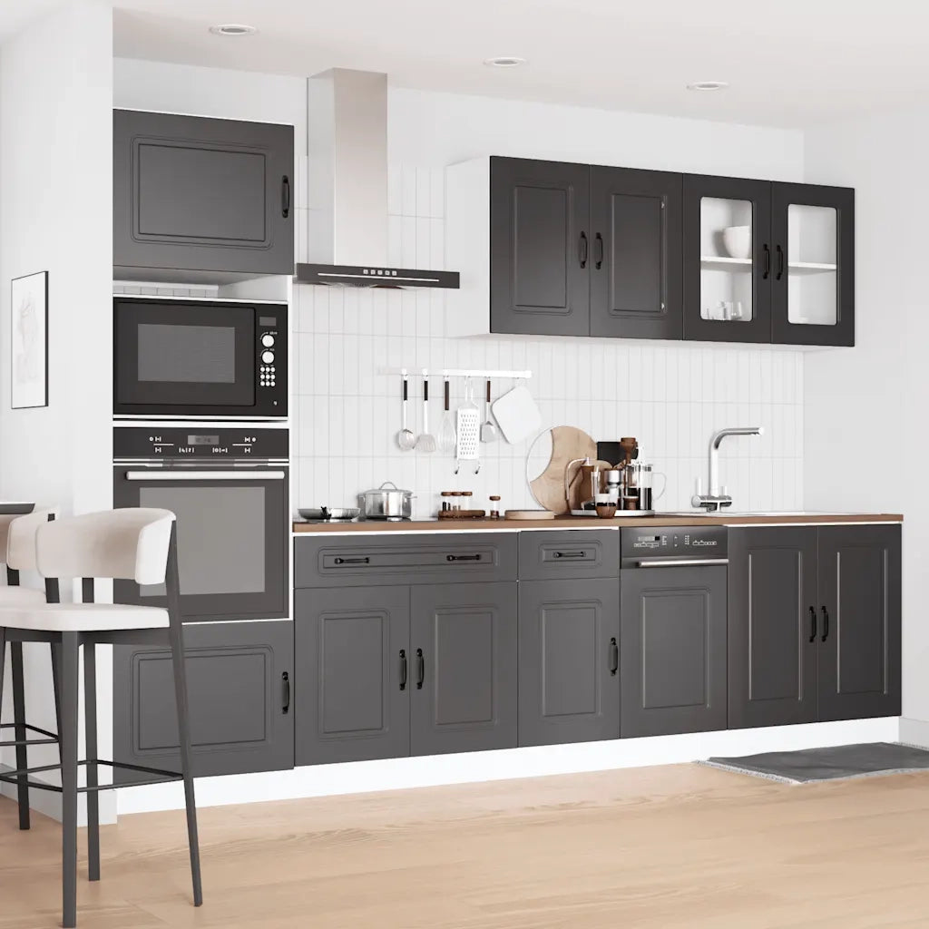 Set Mobili da Cucina 7 pz Kalmar Neri Legno Multistrato 3314732