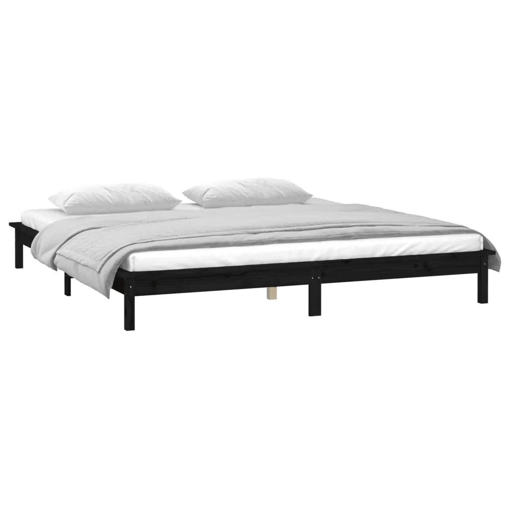 Giroletto con LED-Struttura Letto Nero 140x190 cm in Legno Massello