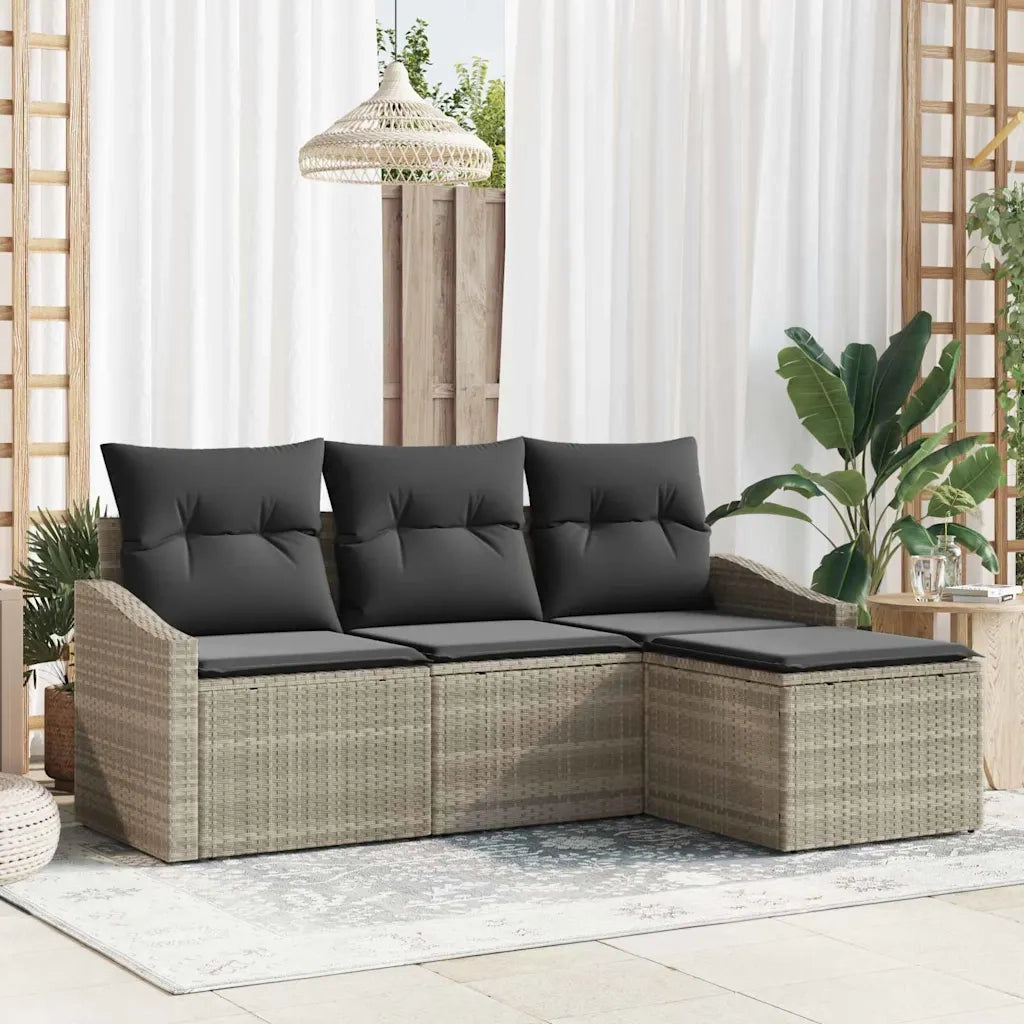 Set di divani con cuscino 4 pcs Grigio chiaro polyrattan