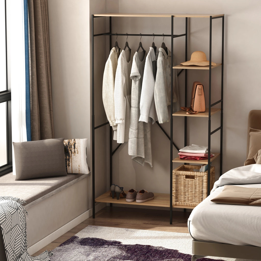 Appendiabiti con ripiani e scaffale ¨C zephmum ¨C 100x46x170,5 cm naturale
