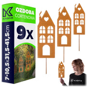 KADAX Ozdoba cortenowa Domy P25727 pakiet 3szt K17