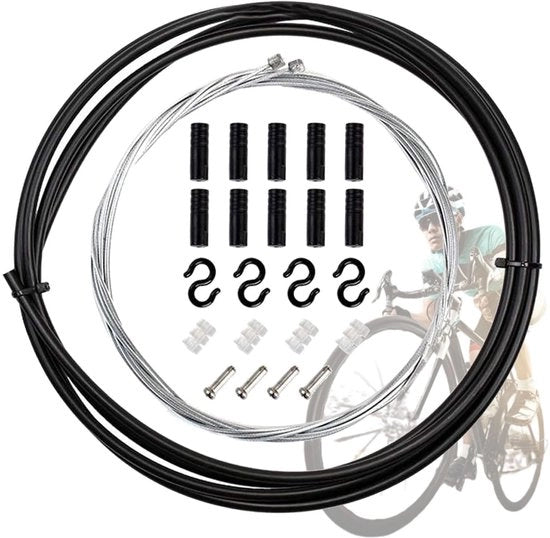 Kit di cavi per bicicletta universale - Cassetta 4 mm - Nero - Lunghezza 2 metri - Cavo anteriore 1,55 metri - Cavo posteriore 2,1 metri - Kit cavi per bicicletta