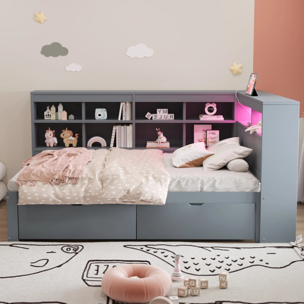 Letto divano multifunzione legno grigio 90x200 cm