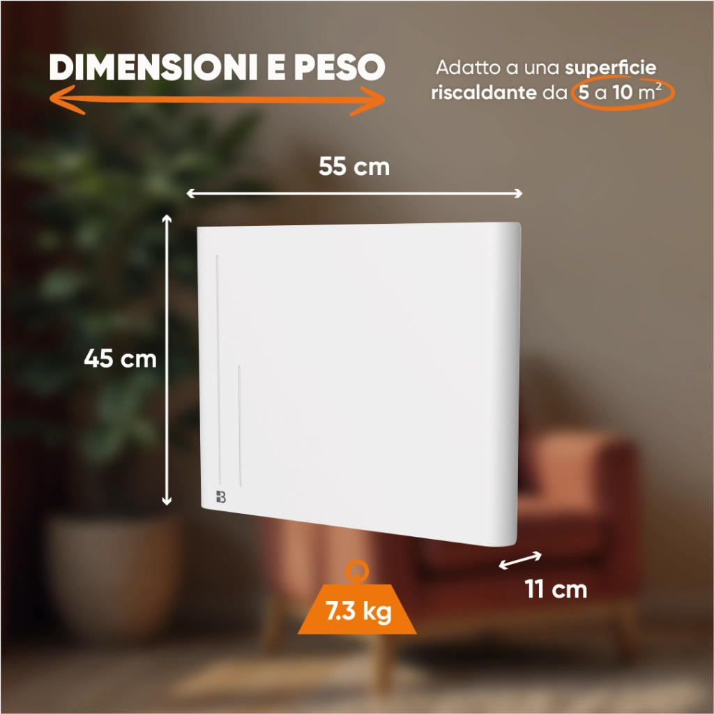 Radiatore elettrico fisso ad inerzia ceramica a secco 1000W ALBA orizzontale bianco