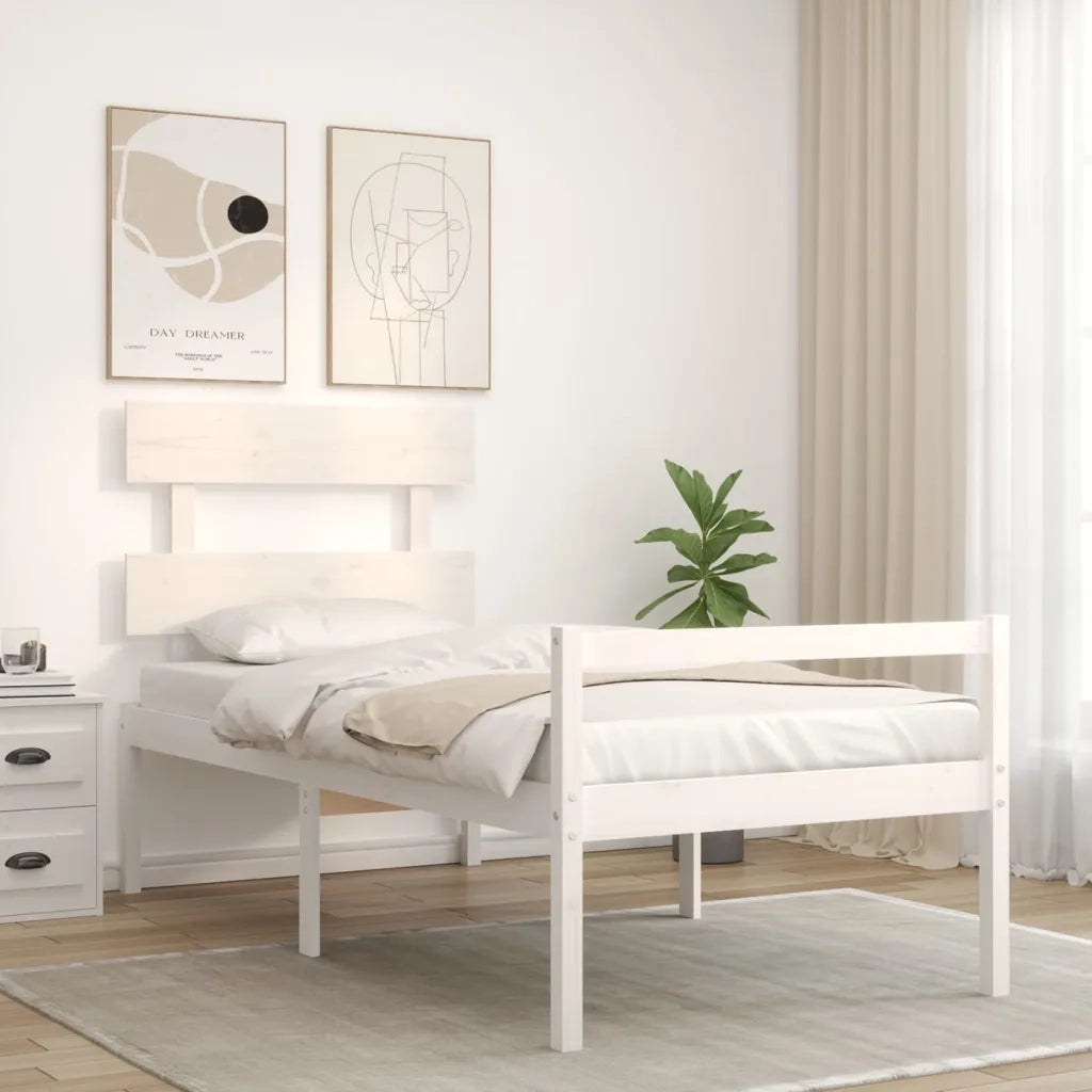 Letto per Anziani con Testiera Bianco 90x200 cm Legno Massello 3195337