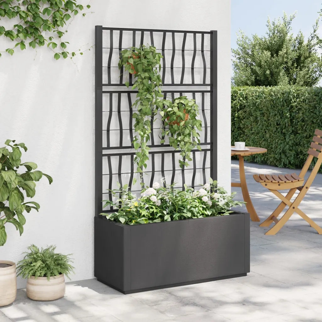 Fioriera | Cassetta per fiori | Vaso da Giardino con Traliccio Grigio Scuro 80x36x140 cm PP