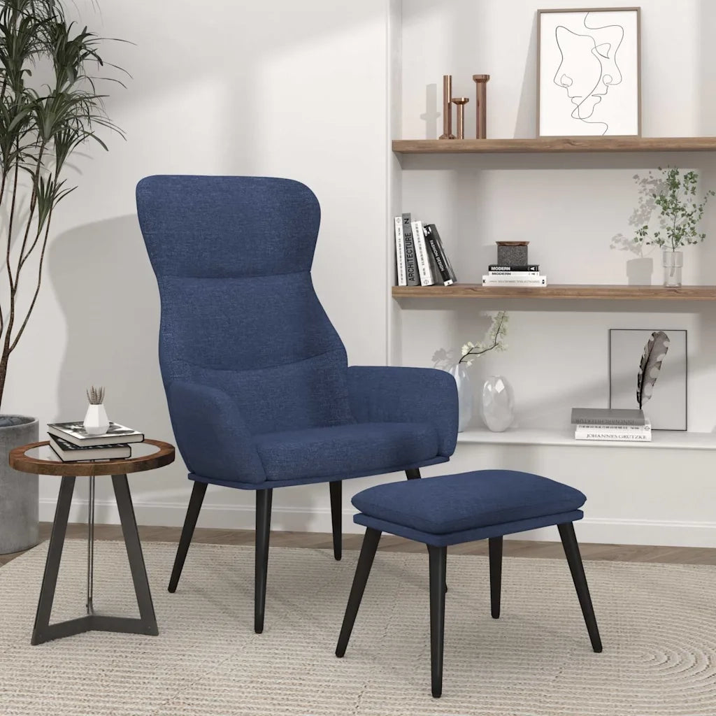 Divano Sedia-Poltrona Relax con Poggiapiedi Blu in Tessuto 366752
