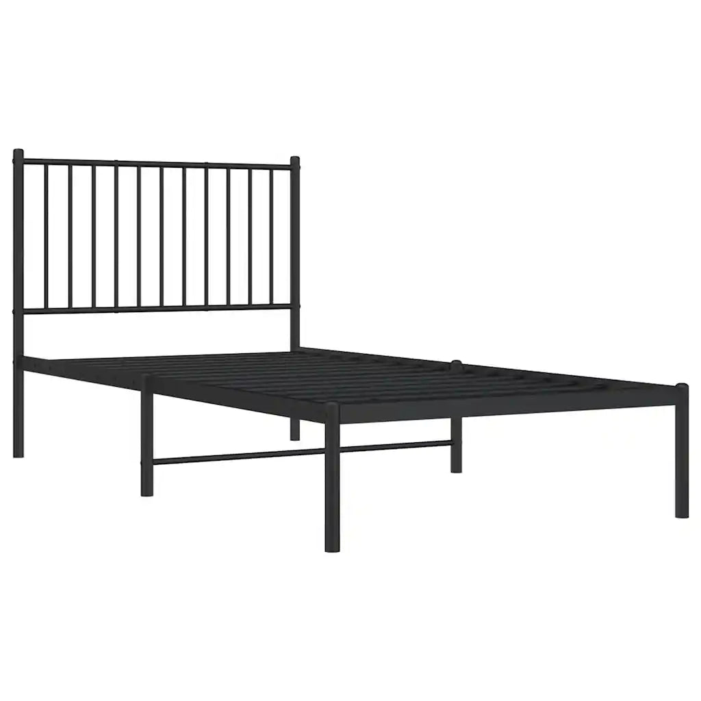 Letto singolo | Letto per adulti | Giroletto con Testiera in Metallo Nero 90x190 cm