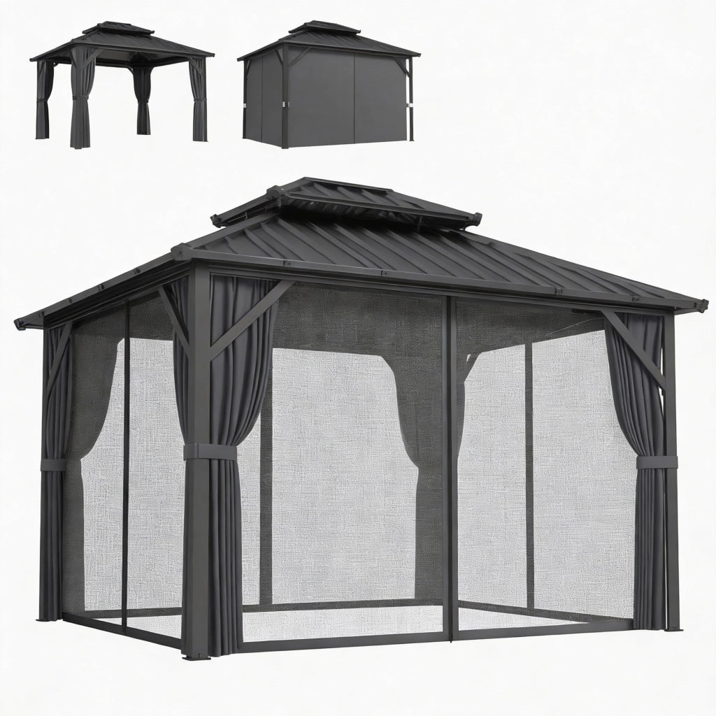 Gazebo da Giardino 3x3,6m Tetto Rigido ¨C Xylo ¨C Acciaio Galvanizzato Alluminio Grigio Antracite