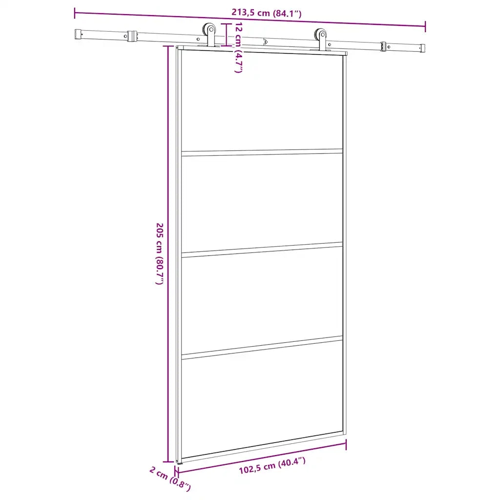 Porta Scorrevole con Ferramenta 102,5x205cm Vetro ESG Alluminio 3332880