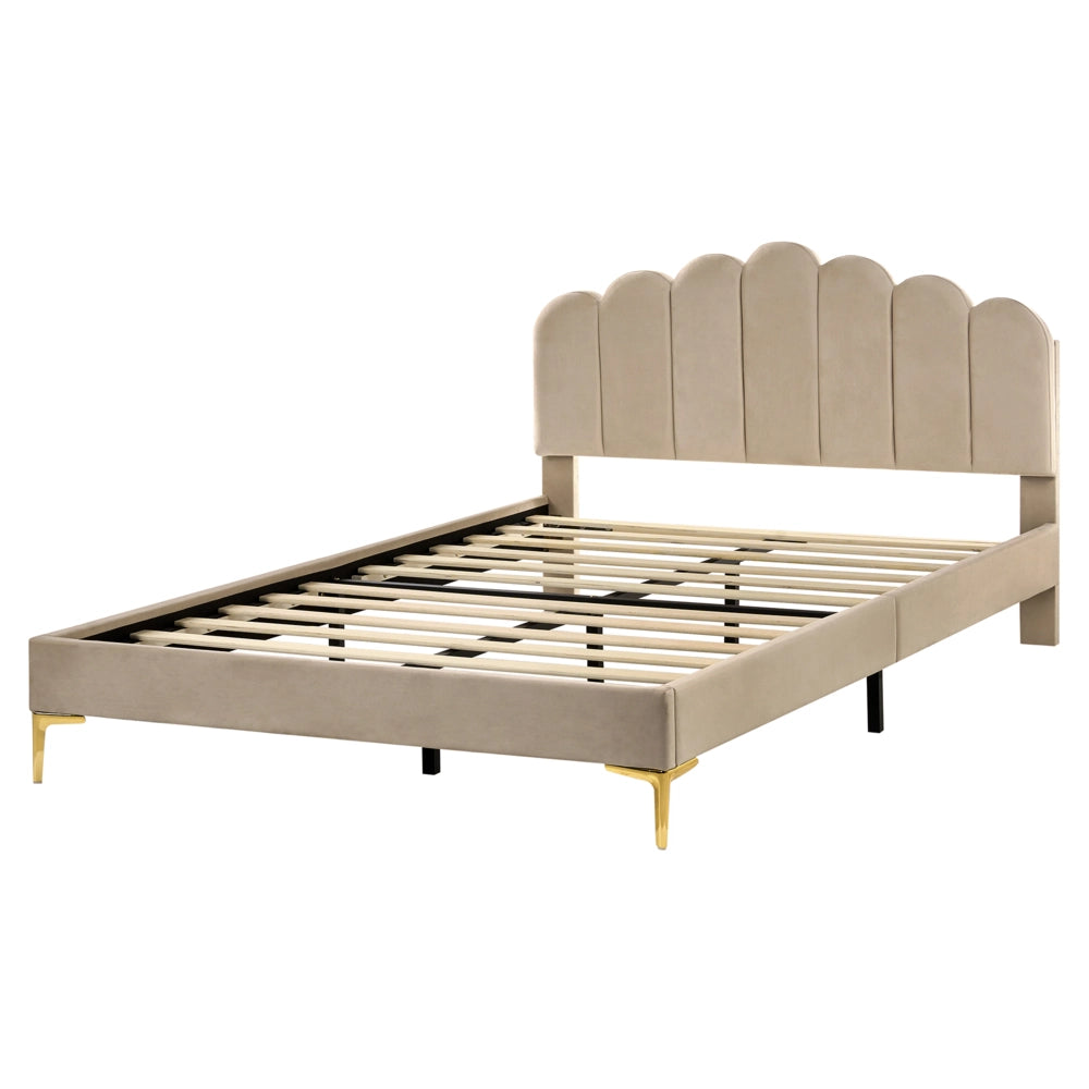 Letto matrimoniale 160 x 200 cm velluto Gambe in metallo tortora con testiera e base a doghe