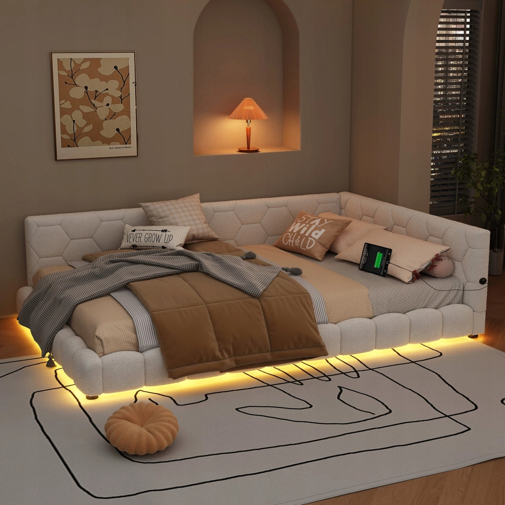 Letto singolo 140x200 - Xylo - Bianco con illuminazione RGB e porte USB-C