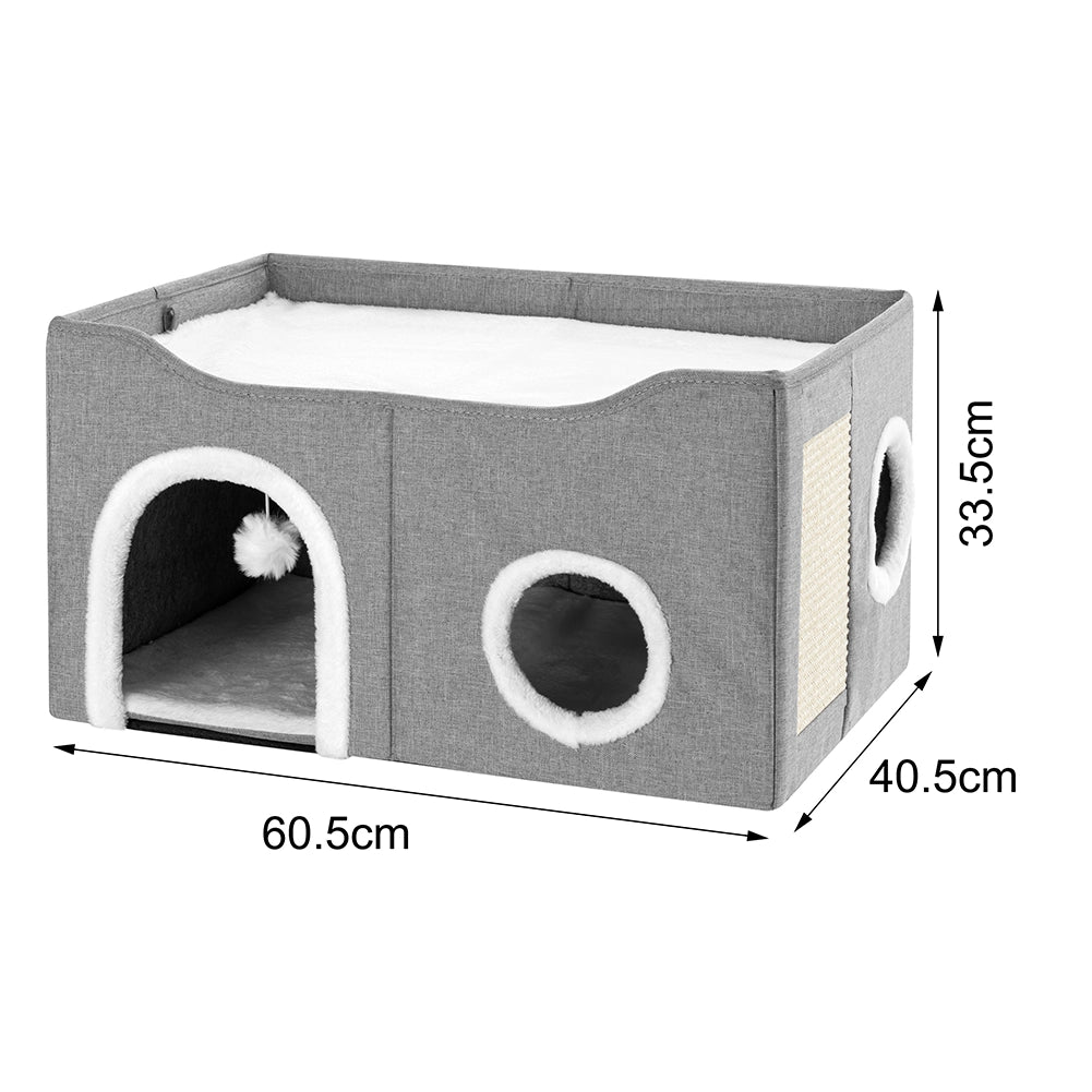 Cuccia Casa per Gatti Doppio Ingresso Tiragraffi Casetta Animali 61x41x33.5 cm