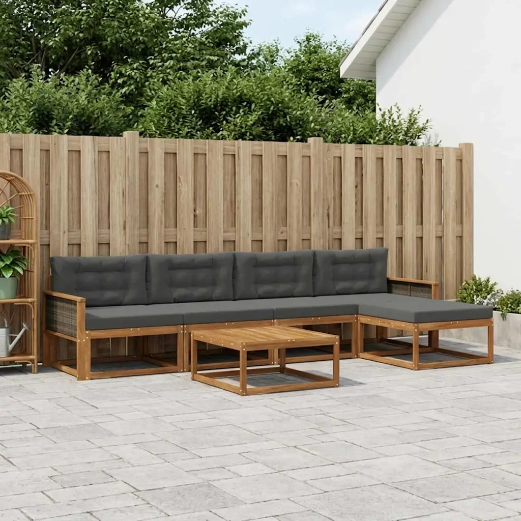 Set di divani da esterno con cuscino 6 pcs Naturale e Antracite