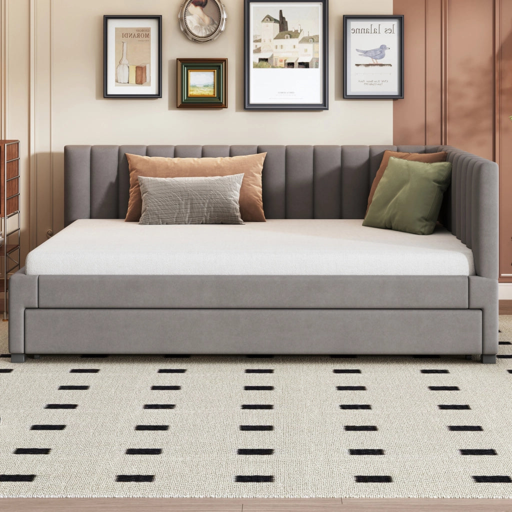 Letto imbottito con divano letto estraibile, 140x200 cm, grigio