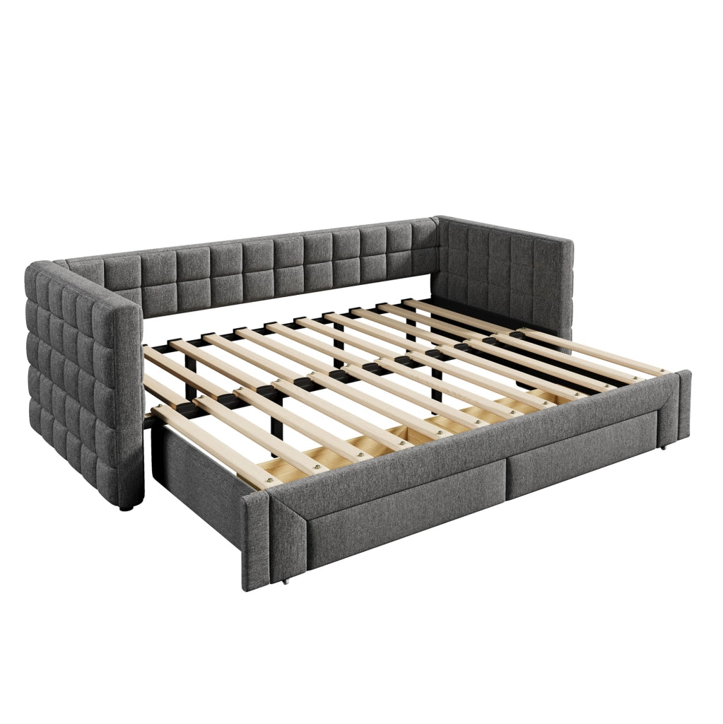 Letto divano 90x200 cm; estraibile con 2 cassetti; velluto; grigio; (Senza materasso)