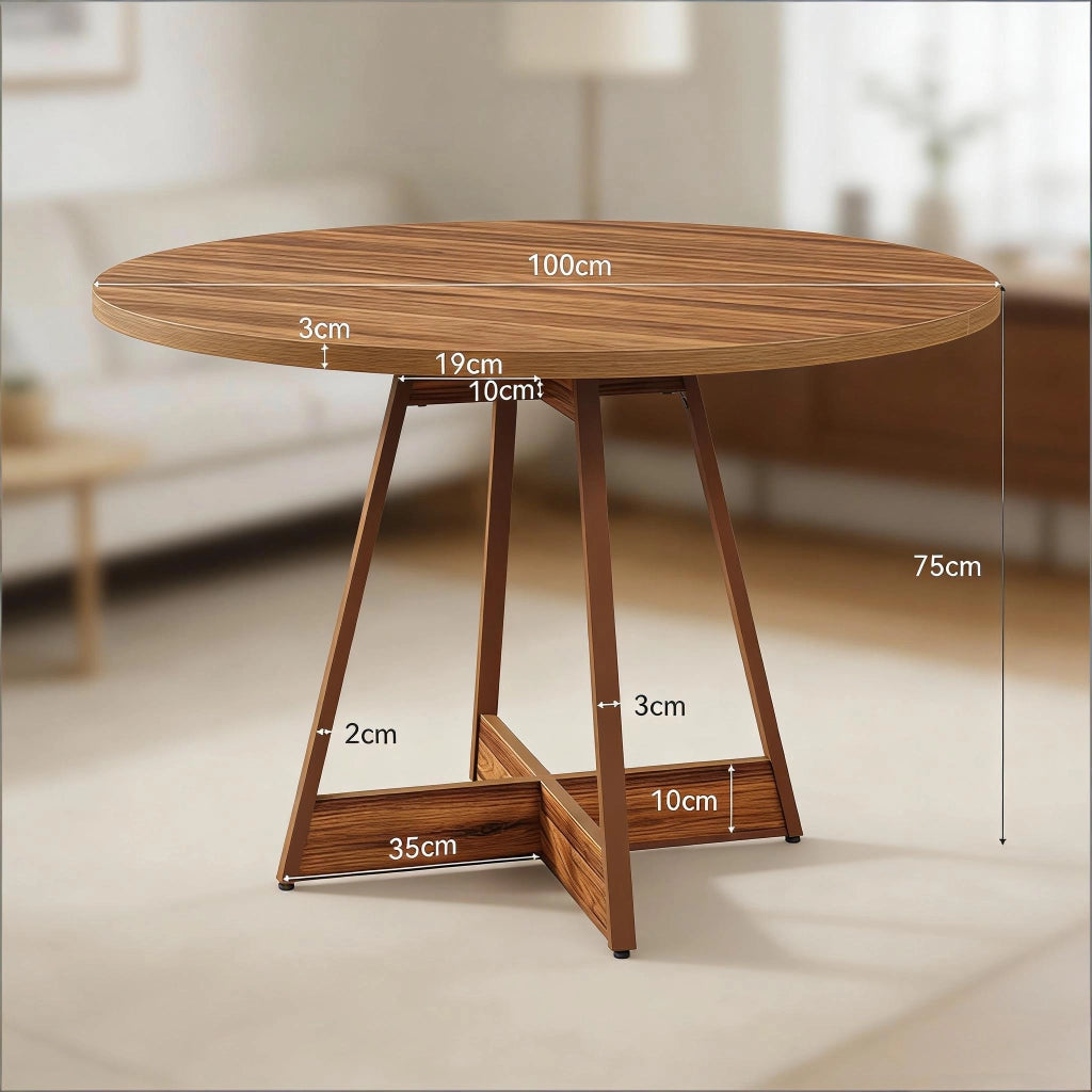 Tavolo da pranzo rotondo 100 cm marrone in MDF, tavolo cucina per 2-4 persone con base centrale