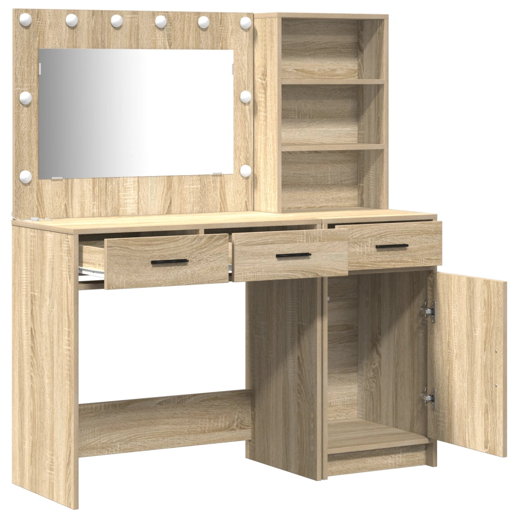 Set di 2 Pezzi di Tavolo Vanity con LED in Legno Ingegnerizzato Rovere