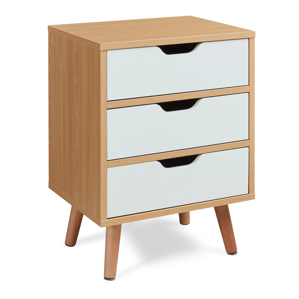 Comodino Bordkak con 3 Cassetti 55 x 40 x 30 cm - Effetto Rovere / Bianco [en.casa]