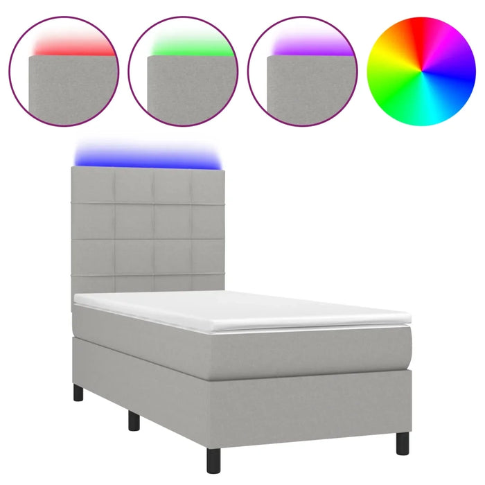 Letto a Molle Materasso e LED Grigio Chiaro 100x200 cm Tessuto 3134853