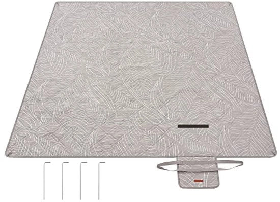 Decken da picnic 200 x 200 cm impermeabile e lavabile in lavatrice - Grande deken da campeggio per parco, giardino, spiaggia - Ripiegabile - Khaki con foglie tropicali