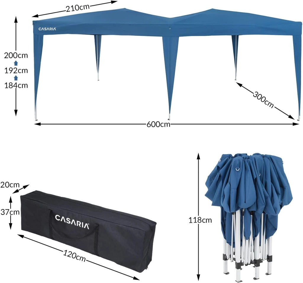 Deuba Gazebo Capri 3x6m Pop-Up Blu Idrorepellente con Borsa Protezione UV Padiglione Pieghevole Tendone Festa