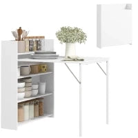 Tavolo da Pranzo Pieghevole, Adatto per Piccoli Spazi, con 4 Scaffali, Tavolo da Cucina Pieghevole, Funzione Anti-Ribaltamento, Bianco