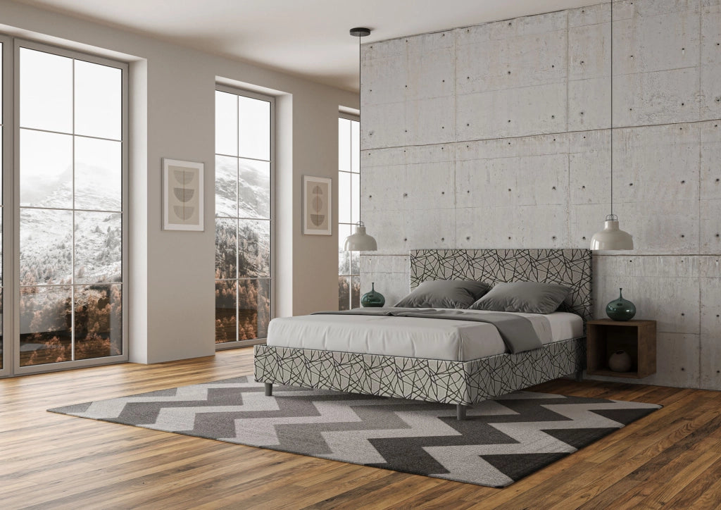Letto Matrimoniale 160x210 cm con Rete e Contenitore Giroletto con Alzata Comoda Imbottito in Tessuto Era Adele Blu