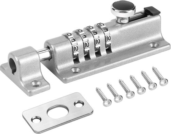 Gancio di sicurezza per porte con chiusura a cifre, 4 cifre, gancio di sicurezza per porte con chiusura a cifre, protezione contro la corrosione, chiusura a cifre con maniglia, fissaggio con viti, per uso in casa e garage