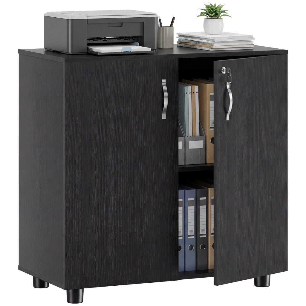Mobile Ufficio Portadocumenti Multiuso con Serratura, 2 Ante e Mensola Interna, 80x40x80 cm, Nero