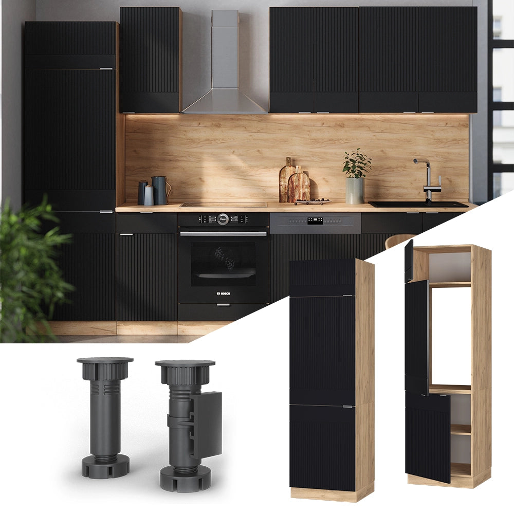 Armadio frigorifero Fame-Line Nero rigato/Rovere dorato 60 cm Vicco