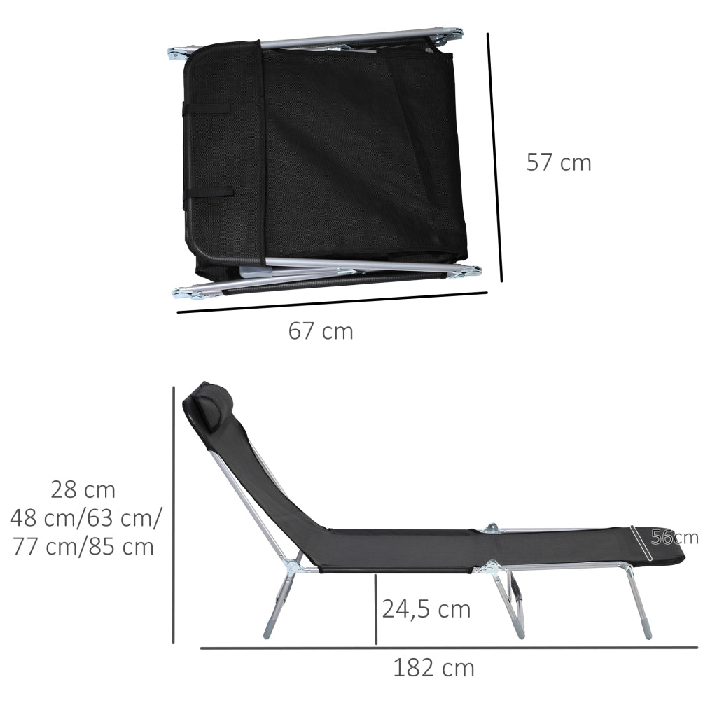 Chaise Longue Pieghevole Regolabile con Cuscino ¨C Zephmum ¨C Nero