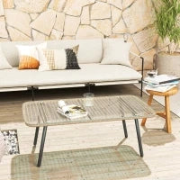 Tavolino da Giardino in Rattan PE con Piano in Vetro e Acciaio, 110x60x40 cm, Legno Naturale