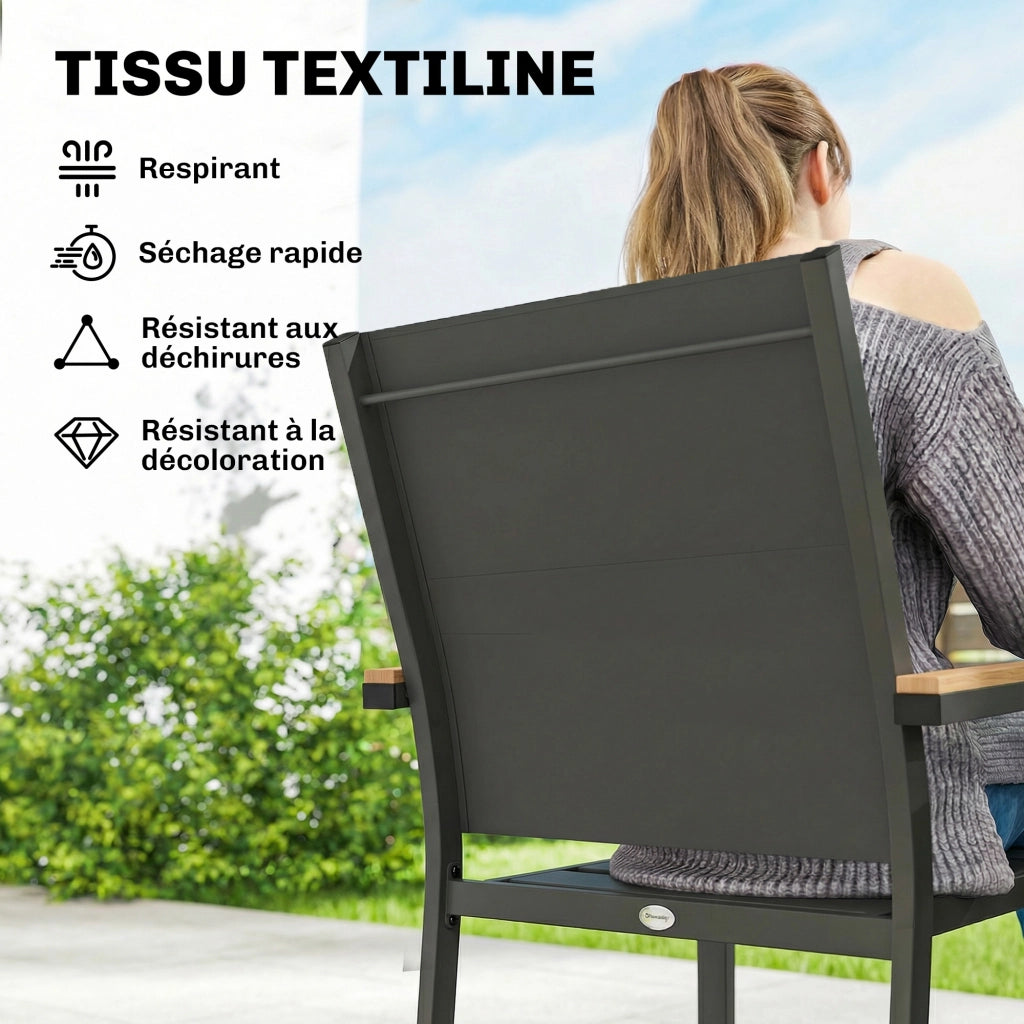 Set 2 Sedie da Giardino Imbottite e Impilabili ¨C zephmum ¨C Grigio Scuro 56x55x85cm