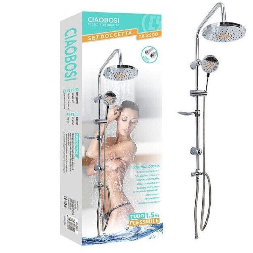 Trade Shop - Set Doccetta Bagno Colonna Doccia Saliscendi Cromato Rubinetto Soffione Tx-8200 -