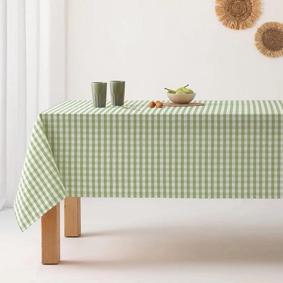 Tavolo da pranzo in cotone con motivo Vichy resistente all'umidità, acqua e grasso, dimensioni 140 x 240 cm, colore verde chiaro