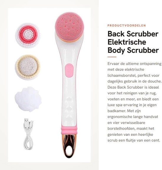 Scrubber per schiena elettrico - Doucheborstel rilassante - Colorazione rosa - Testa di spazzola in silicone - Adatto per la pulizia profonda...