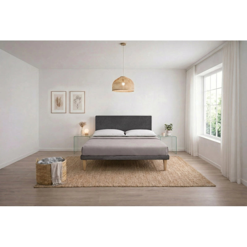 Letto imbottito Letto Matrimoniale alla Francese 140x190 cm Vertical - Con rete,Microfibra,Grigio