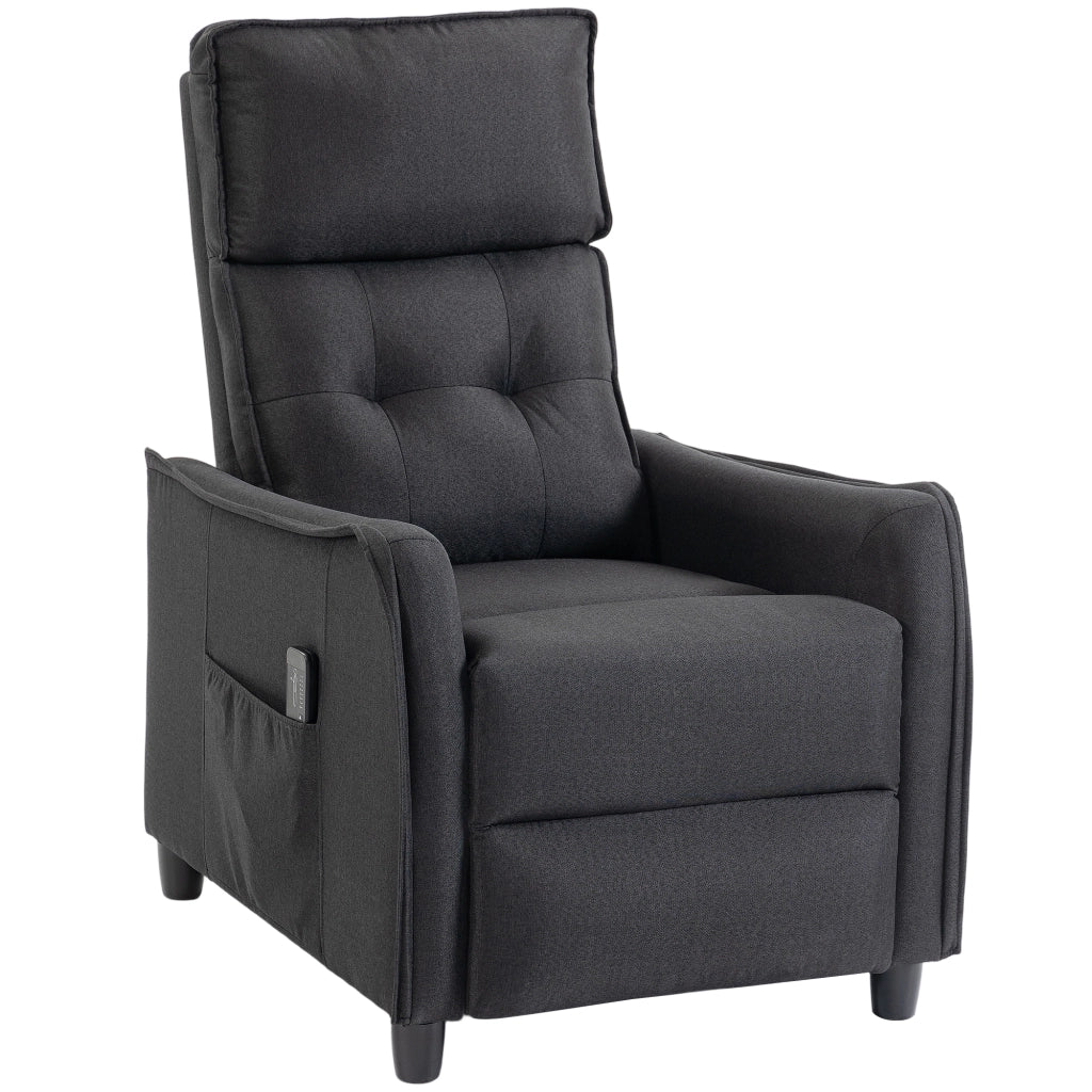 Poltrona Massaggiante  69x93x104 cm Reclinabile a 160° con Poggiapiedi e Telecomando Effetto Lino Grigio Scuro