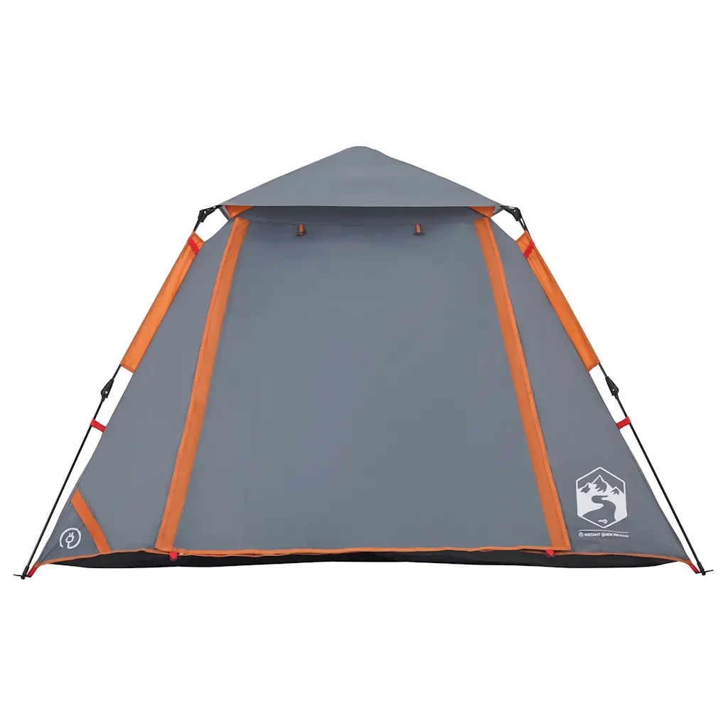 Tenda a Cupola 4 Persone-Tenda da campeggio Grigio e Arancione a Rilascio Rapido 487197