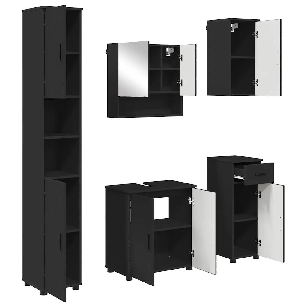 Set di mobili per il bagno con cassetto con porta 5 pcs Nero 3392994