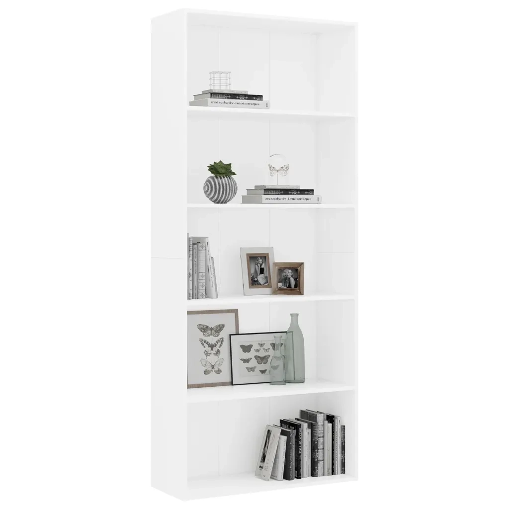 Libreria a 5 Ripiani-Scaffale per Libri-Mobile di Stoccaggio Bianca 80x30x189 cm in Legno Multistrato