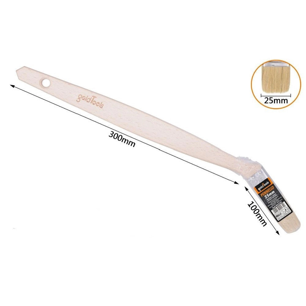 Trade Shop - Pennello Piatto 25 Mm Obliquo Manico In Legno Lungo Collo Angolare Pittura 90239 -