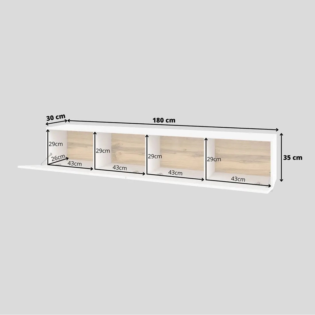 Mobile TV 180cm collezione EVA. Colore bianco e quercia.