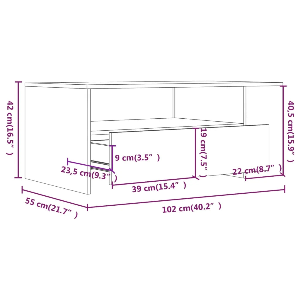 Tavolino da Salotto Grigio Sonoma 102x55x42cm Legno Multistrato cod mxl 11777
